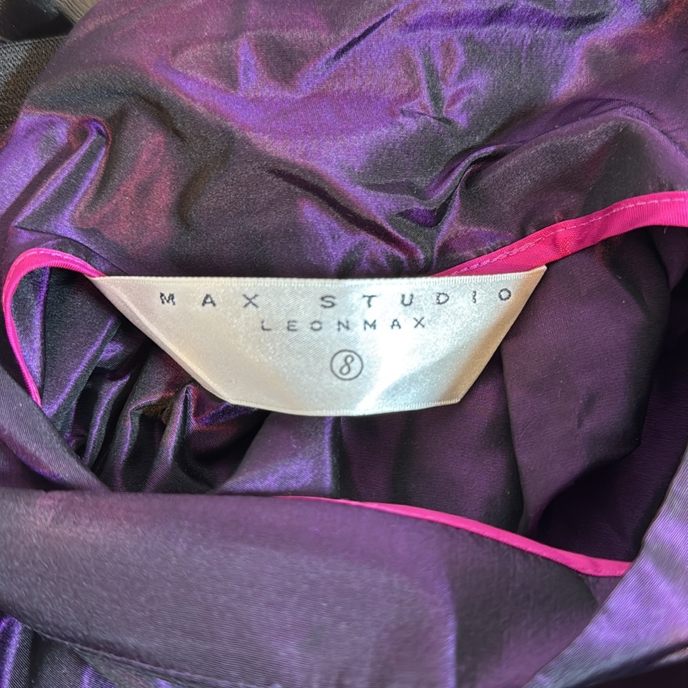 Vintage MAX STUDIO Designer Silk Retro Iridescent Purple/Black Maxi Skirt Size 8 - Picture 3 of 9